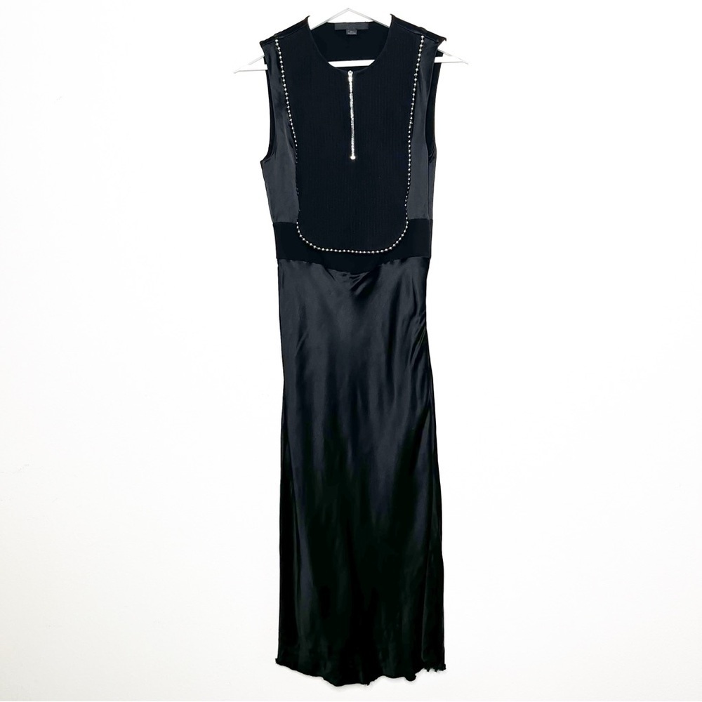 Vintage Alexander Wang Satin Tuxedo Bib Studded Dress - Picture 3 of 10